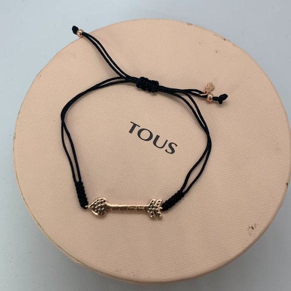 Tous San Valentín arrow Bracelet Rose Gold Vermeil with Gemstones and black Cord - Picture 7 of 8